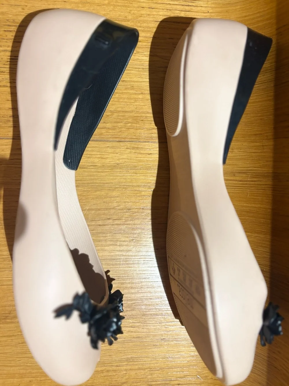 Melissa + Alexandre Herchcovitch Flower Queen Peep-Toe Flats, Beige/Black, size9